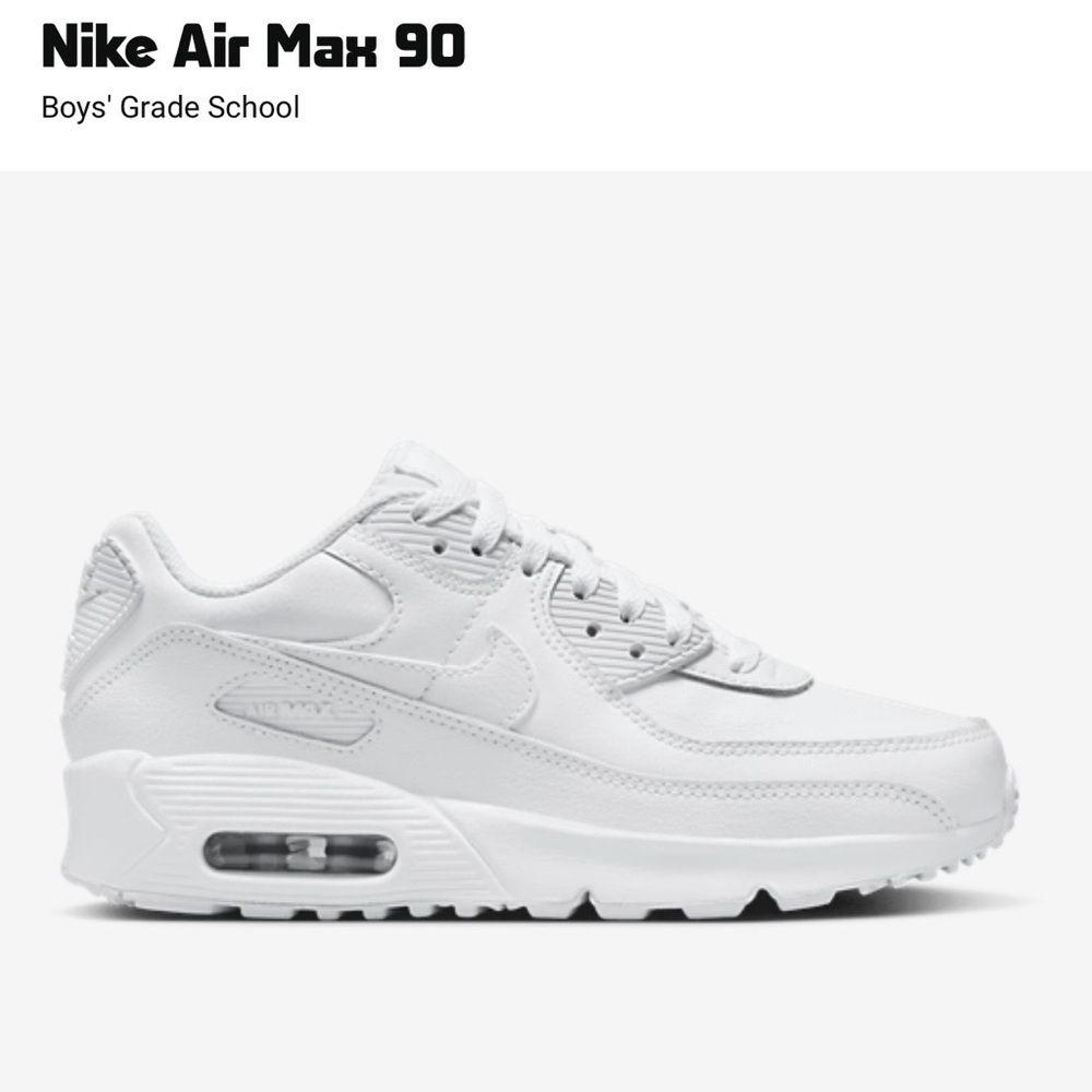 Nike Air Max 90 White Sneakers, size youth 6 fits WOMAN’S 7.5